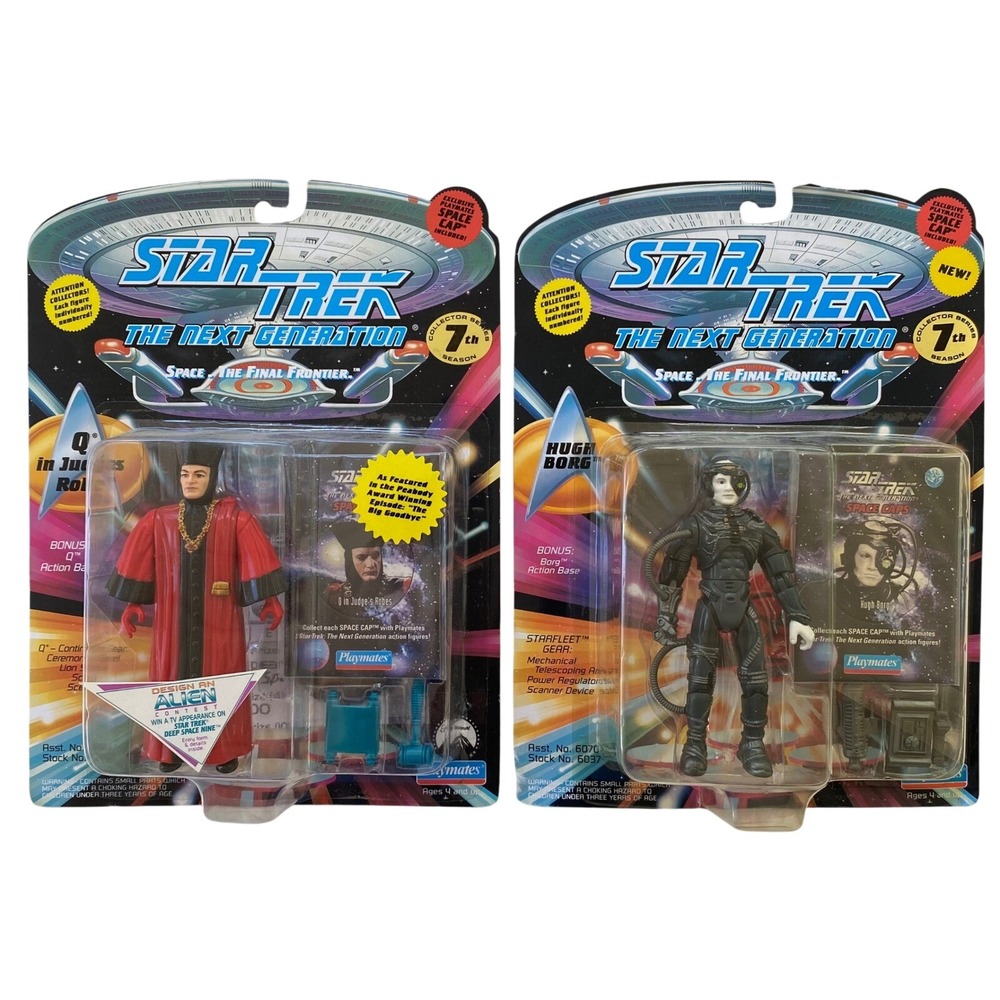 Playmates Star Trek Next Gen Action Figures Hugh Borg & Q in Judges Robe 1994